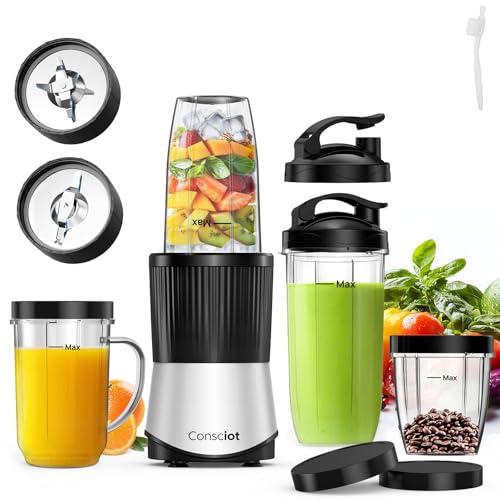 Consciot CB08 16-Piece Blender & Grinder Combo for Kitchen and Personal Size, Blend Shakes and Smoothies, Frozen Drinks, Baby Food, Spreads & More, 4 BPA-Free Portable To-Go Cups, 900 Peak Watts