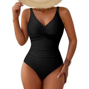 Pink Queen Womens One Piece Swimsuits Tummy Control Bathing Suit Modest Twist Front Swimwear Cruise Vacations Black L