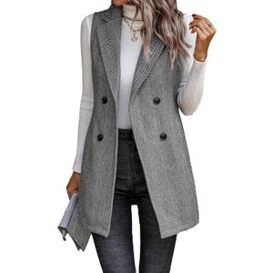 Floerns Women's Lapel Neck Sleeveless Double Breasted Office Vest Blazer (Large)