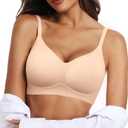 OEAK Womens Wireless Jelly Bras Comfortable Push Up Bra No Underwire Gel Bra Full Support Lift Everyday Seamless Tshirt Bras (Beige, XXL)