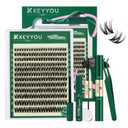 KEYYOU Flaunt Lash Clusters Kit Flora D Curl Natural Lashes 144pcs Lash Extension Kit 8-18mix Lash Clusters Fluffy Lashes with Ultra-Thin Soft Band with Remover Waterproof Bond and Seal(F01 Kit)
