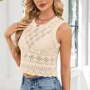Women's Crochet Knit Tank Top Boho Hollow Out Sleeveless Round Neck Sweater Crop Vest (Teal)