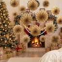 Epakh 18 Pcs Large Paper Snowflakes Hanging Winter Decoration 3D Paper Snowflakes Hanging 15.75/11.81/7.87 Inch Boho Snowflake for Home Ceiling Winter Party Window Accessories(Natural Wood)