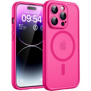 TOCOL Magnetic for iPhone 14 Pro Case, Upgraded Full Camera Protection, Compatible with Magsafe, Drop Protection, Translucent Matte Back Bumper Phone Cover 6.1-Inch (Hot Pink)