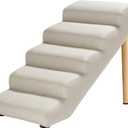 Senneny Imitation Linen Faux Leather Dog Stairs, for Pets up to 150 lbs, Waterproof, Scratch Resistant Pet Steps/Stairs with High Density Foam and Detachable Wooden Legs, Light Beige Linen, 5 Step