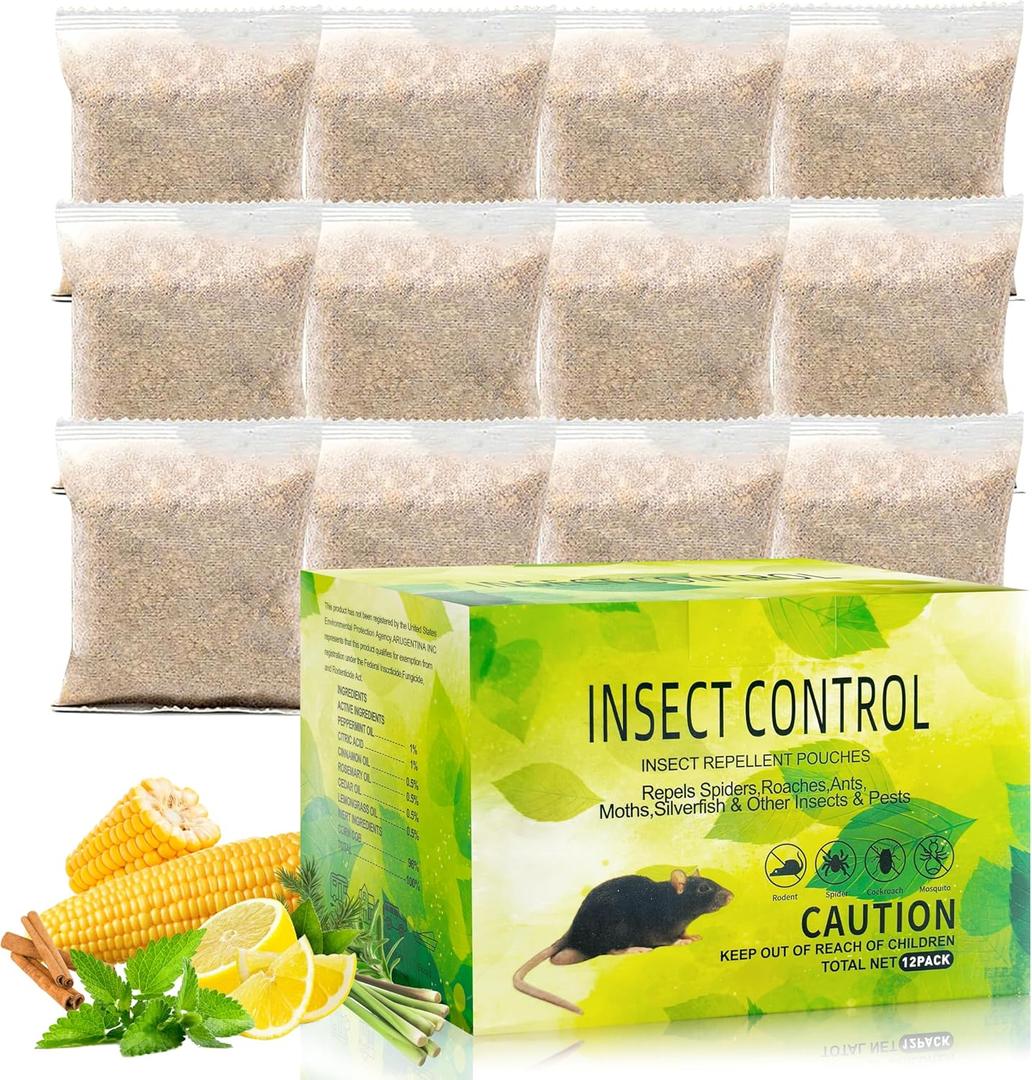 EcoGo Rodent Repellent Pouches, 12 Pack Peppermint Oil Mouse Repellent for Home & Car, Natural Rodent Defense for Mice, Rats, Squirrels, RVs, Garage, Kitchen & Basement