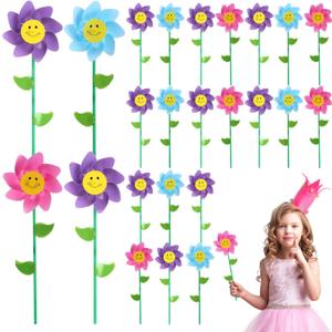 Deekin 99 Pcs Pinwheels for Kids Smiling Flower Pinwheels Bulk Bright Assorted Colors Windmills Spring Wind Spinners Centerpieces for School Home Work Spring Summer Garden Yard Decor