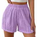 Girls Summer Shorts Cute Pleated Elastic Waist Textured Casual SweatShorts Purple 11-12 Years (Purple)