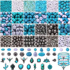 NVENF 1800PCS+ Western Beads Charms for Jewelry Making Turquoise Clay Heishi Beads Vintage Cactus Flower Lightning Boot Cow-head Charms for Western Bracelet Making DIY Crafts (Turquoise 1)