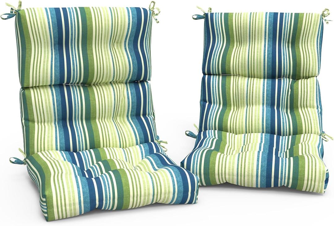 Outdoor High Back Patio Chair Cushions, Tufted Rocking Chairs Cushions, Adirondack Cushions for Garden Porch Home Office Chair Use, 44 x 22 x 4, 2 Pack,Stripe Blue Green