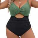 Blooming Jelly Women's Plus Size Bathing Suit Tummy Control One Piece Swimsuit Twist Front Ruched Swimwear (3X-Large, Green and Black)