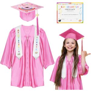 Kindergarten graduation cap and gown with 2026 Tassel, Certificate for Toddler Children (27"-33") (Pink, S)