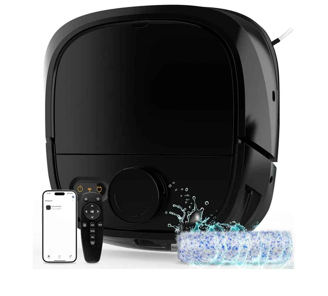 TECBOT Robot Vacuum and Mop Combo - Robotic Vacuum Cleaner for Pets Home Mapping LiDAR Navigation, 6000Pa Suction, Smart No-Go Zone, App & Voice Control, Automatic Lifting, M1 Pro Black