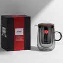 glastal Tea Infuser Mug 14.5oz Glass Tea Cup with Removable Stainless Steel Infuser and Lid, Double-walled Black Glass Tea Cup Teacup for Loose Leaf Tea, Birthday for Parents Dad Mum Friends Office (Type 2 Black)