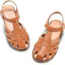 Coutgo Girls Sandals Flower Girl Dress Shoes Closed Toe Fisherman Flat Sandals Princess Party Shoes for Little Big Kids