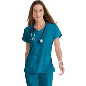 Grey’s Anatomy by Barco Classic Cora Scrub Top for Women – Bahama, 4-Pocket Crossover V-Neck Scrub Shirt with Natural Stretch, Soil Release Fabric, and Super-Soft Finish – Small, Regular Fit