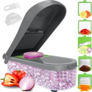 LHS Manual Food Processor Large Vegetable Chopper, 1003ML Pull String Chopper Garlic Mincer Onion Cutter for Veggies,Salad,Fruits, Nuts, BPA Free, WHITE (7 in 1, Gray)