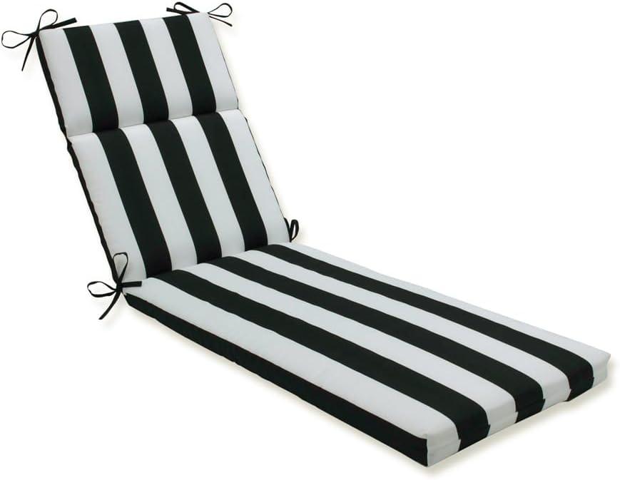 Pillow Perfect Stripe Indoor/Outdoor Split Back Chaise Lounge Cushion with Ties, Plush Fiber Fill, Weather, and Fade Resistant, 72.5" x 21", Black/White Cabana Stripe, 1 Count