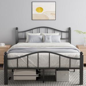Full Size Bed Frames with Headboard, Noise-Free Design & Underbed Storage Heavy Duty Metal Bed Frames No Box Spring Needed/Tool-Free Assembly