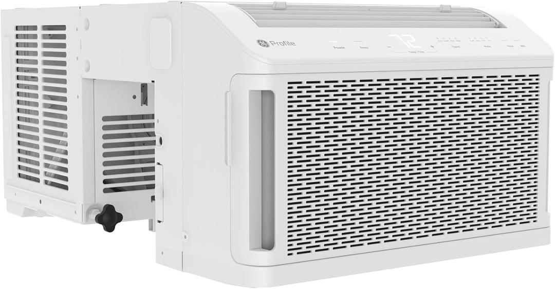 GE Profile ClearView Window Air Conditioner Unit, 8,300 BTU, U-Shaped Adjustable Depth, Energy Efficient Cooling up to 350 sq ft., Ultra Quiet, SMART Home Capable, Includes Remote, White