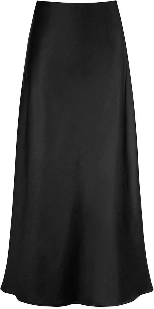 Outoshe Women's Satin High Waisted Maxi Skirts Hidden Elasticized Waistband A Line Long Skirt (Black, XX-Large, 14-16)