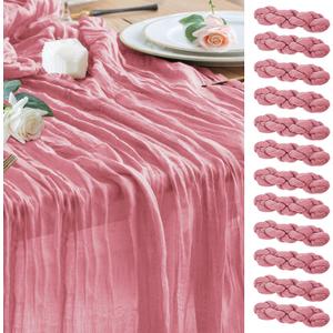 Wokceer Cheesecloth Table Runner 12Pack 10FT Dusty Rose Boho Gauze Cheese Cloth Table Runner for Party Long Rustic Sheer Table Runners for Baby Bridal Shower Wedding Easter Table Decor