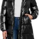 Women's Winter Puffer Coat - Waterproof Long Puffy Quilted Jacket Zip Up Warm Down Parka Fashion Shiny Hooded Outerwear, (Glossy Black,S)
