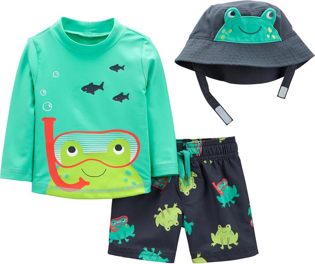 Simple Joys by Carter's Boys' Swimsuit Trunk and Rashguard Set, Frogs, 12 Months