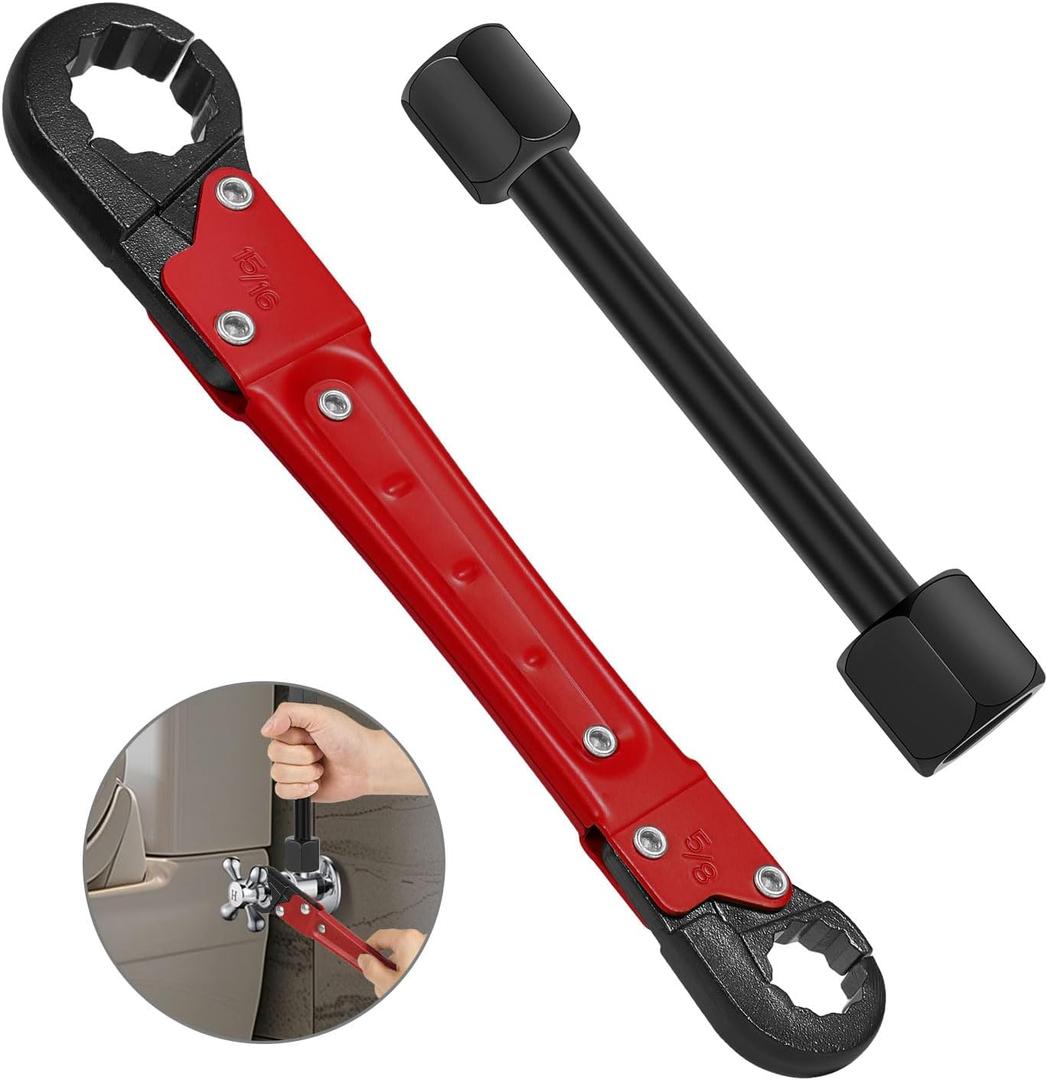 Plumbing Tools, Useful Angle Wrench Set for Quickly Removing and Tightening Compression Nuts and Angle Stops in Tight Spaces, Plumbers Wrench Angle Stop Wrench Set Makes Plumbing Jobs Easier (Red)