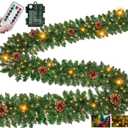 Remote Control&Timer- Super Thick 9 Ft Prelit Christmas Garland with 50 Warm White & Colorful Change Lights, Artificial Lighted Garland 270 Realistic Tips 10 Pinecone for Mantle Stair Railing Outdoor
