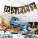3 x Tenceur 36 Pcs 2026 Blue and Black White Graduation Food Serving Trays 5 lb Large Grad Decoration Dessert Paper Plates Disposable Bowls Boats for Party Supplies