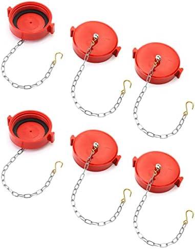 QWORK 2-1/2" NST/NH Plastic Fire Hose Connection Standpipe Cap Fitting and Chain Fire Equipment, Red - 6 Pack Anti Theft FDC Caps