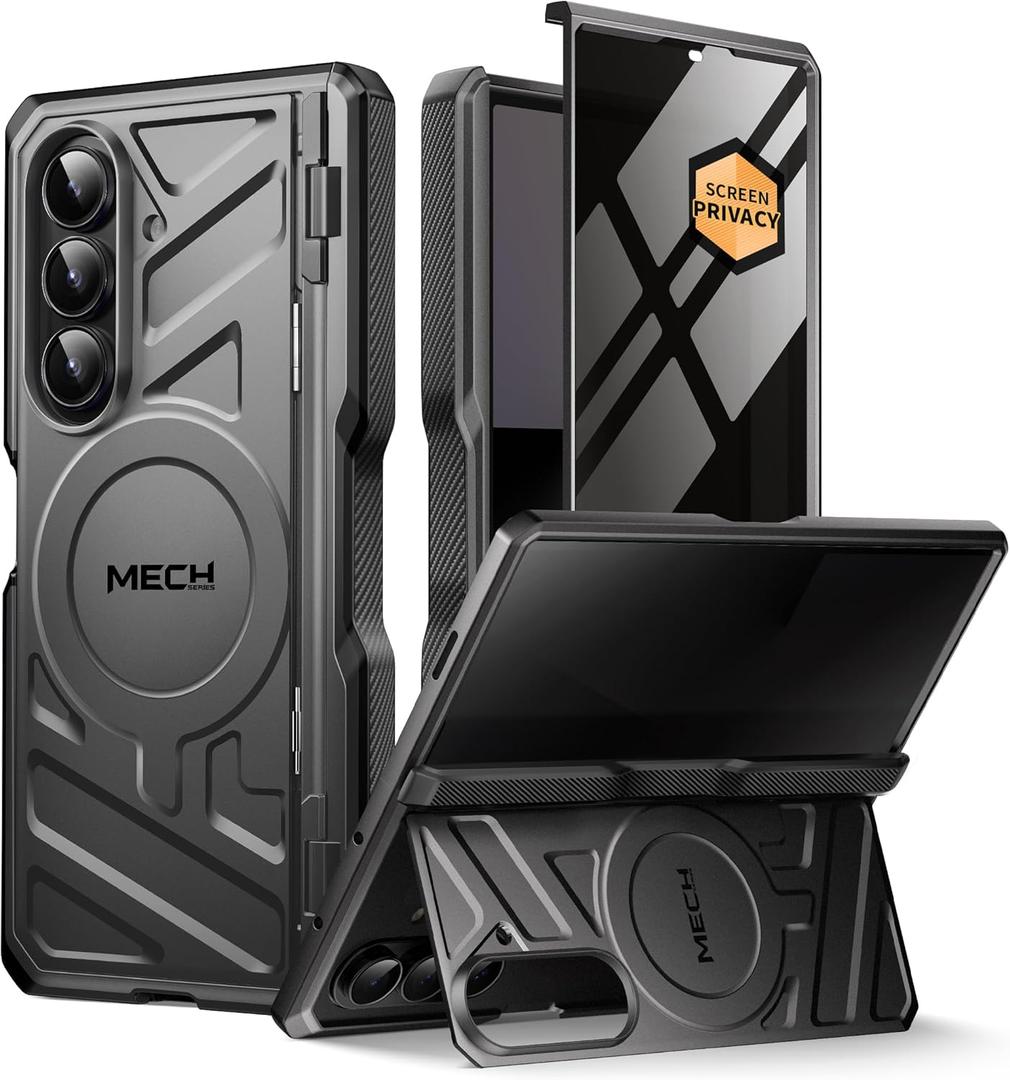 TONGATE for Galaxy Z Fold 7 Case with Privacy Screen Protector, [Compatible with MagSafe][Anti Spy] Shockproof Phone Case, Built-in Stand & Belt Clip & Hinge Cover for Samsung Z Fold 7 2025 8", Black