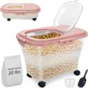 Airtight Pet Food Container, Collapsible Dog Food Storage Container 17-20 lb with Castors, Plastic Dog Food Bin with Pet Food Scoop & Measuring Cup for Dry Food Storage(red)