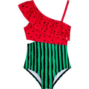 Girls One Piece Swimsuits Cutout Ruffle Bathing Suit Quick Dry Beach Swimwear with Adjustable Strap 5-14 Years (11-12 Years, Watermelon)