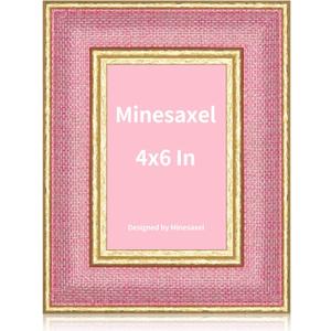 Pink 4x6 Cute Picture Frame,HD Real Glass Unique Fun or Vintage 4 by 6 Photo Frames,Gold Border with Easel for Tabletop and Wall Display 1 Pack