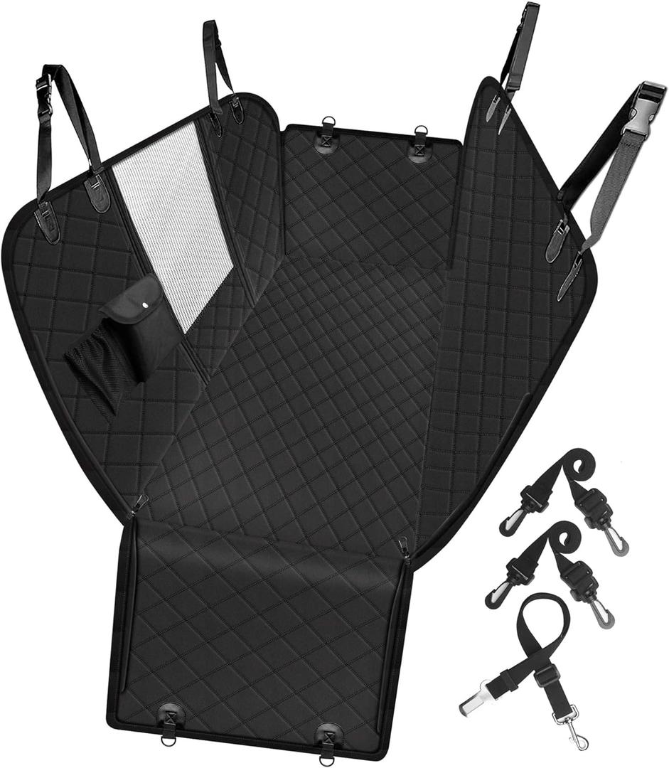 Femuar Dog Car Seat Cover with Storage Pockets Mesh Visual Window, Waterproof Nonslip , Heavy Duty Scratchproof Pet Dog Back Seat Cover Hammock for Cars Trucks and SUVs (Standards(54"W x58"L))