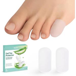 Welnove Gel Toe Cap and Protector - Silicone Toe Covers - Toe Cushions for Pain Relief, Missing or Ingrown Toenails, Corns, Calluses, Blisters - Infused Aloe Vera Extract (8 Small, Clear)