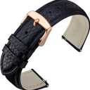 ANNEFIT Watch Band 15mm, Quick Release Textured Padded Leather Straps with Rose Gold Buckle for Men and Women (Black)