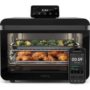 CHEF iQ MiniOven Smart Toaster Oven Air Fryer Combo, 11-in-1 Countertop Convection Oven, Bake, Broil, Air Fry, Broil, Dehydrate, 1750W, 25 Qt Capacity, Fast Cooking with Touchscreen Controls Black, 25 Quart