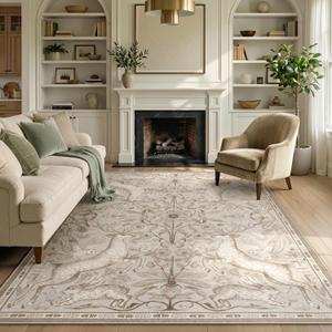 Lahome Dorval 6x9 Washable Deer Rug, Boho Cottagecore Neutral Area Rug, Non Slip Low Pile Soft Carpet for Living Room Dining Room Bedroom Office Nursery Farmhouse Home Decor Beige