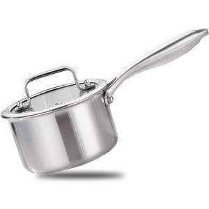 1 Quart Triple Stainless Steel Saucepan with Lid, Ramen Pot with Clear Glass Cover, Small Sauce Pan for Cooking Oatmeal, Induction-Ready, Dishwasher-Safe, Suitable for All Stoves