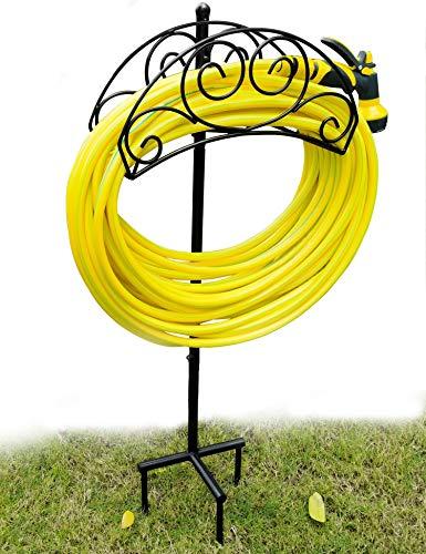 Outdoor Garden Hose Holder Hanger,Freestanding Heavy Duty Metal Water Hose Reel,Hose Stand,Hose Rack,Black (heart-shaped)