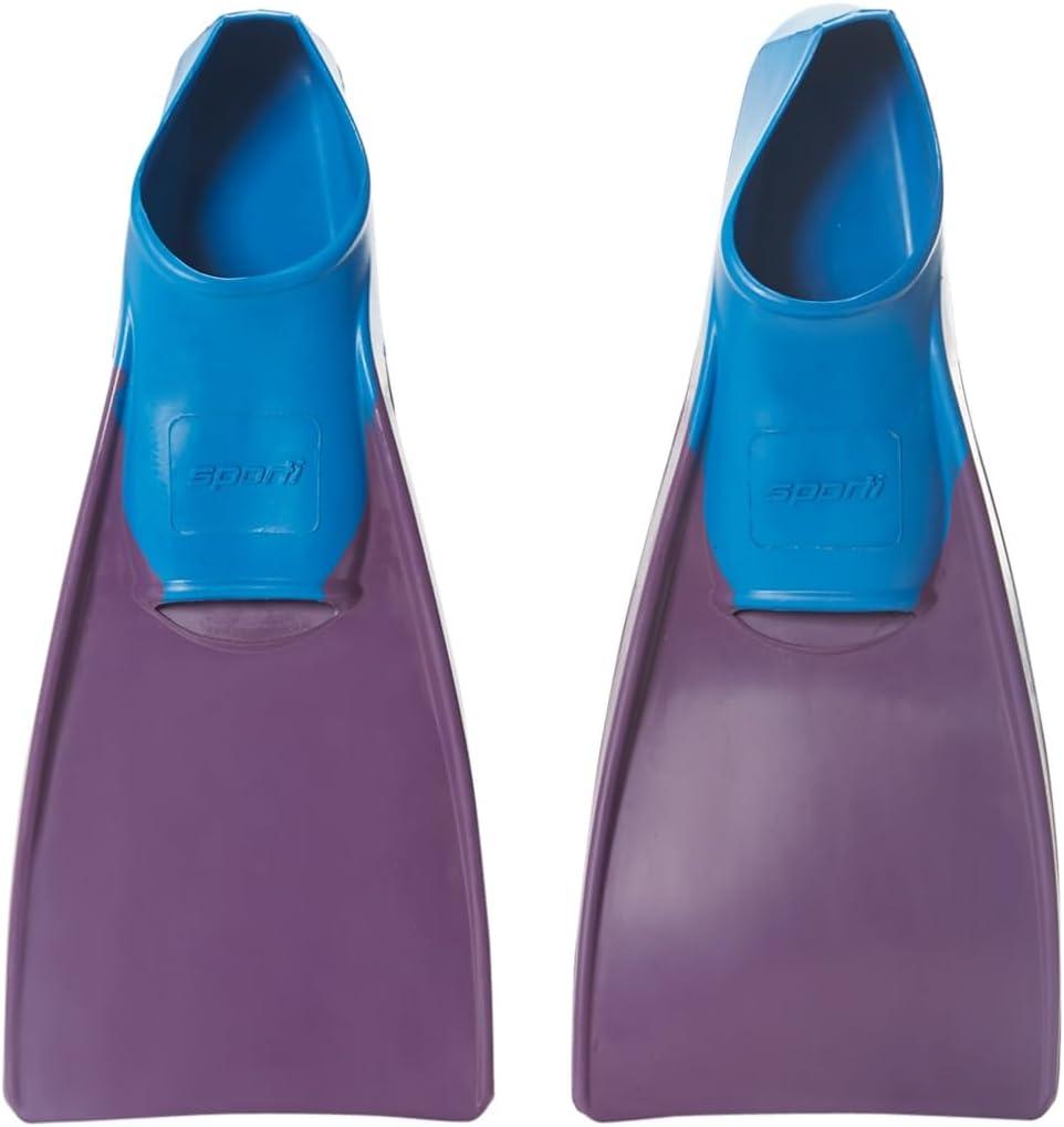 Sporti Adult-Kids Swim Fins for Pool Lap Swimming - Long Floating Fins for Swimming & Snorkeling - Swim Flippers for Training (Youth 3-4 / W 5, Purple-Blue)