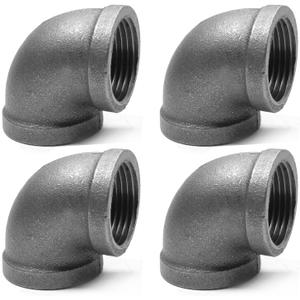 Black Cast Iron 90 Degree Elbow, Female Pipe Fitting, 1 Inch Size, for Industrial DIY Furniture & Shelving (4 Pack)