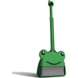 Children's Small Broom Dustpan Set Green Frog Mini Household Cleaning and Pretend Play Set