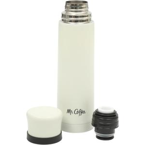 Mr. Coffee Silverleaf 23 oz Stainless Steel Thermal Bottle  Double Wall Vacuum Insulated Travel Mug with Leak-Proof Lid, White  Hot & Cold Beverage Flask for Work, Commute, or Camping