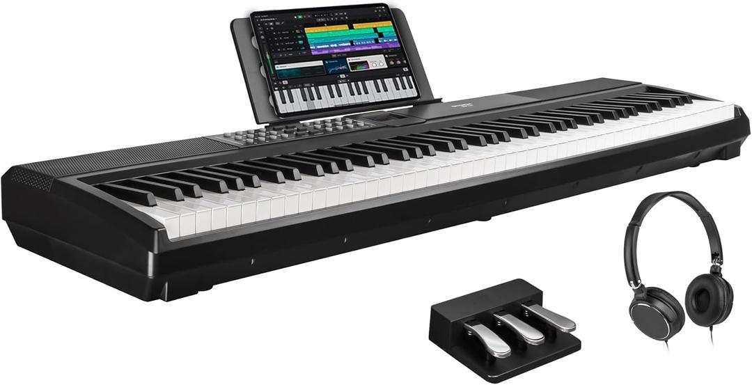 STRICH 88 Keys Weighted Keyboard with Sustain Pedal, Hammer-Action Digital Piano, 2x15W Built-In Speakers, Full-size Electric Piano Keyboard Supports USB-MIDI/Wireless Connect, SDP-120 (Classic Black)