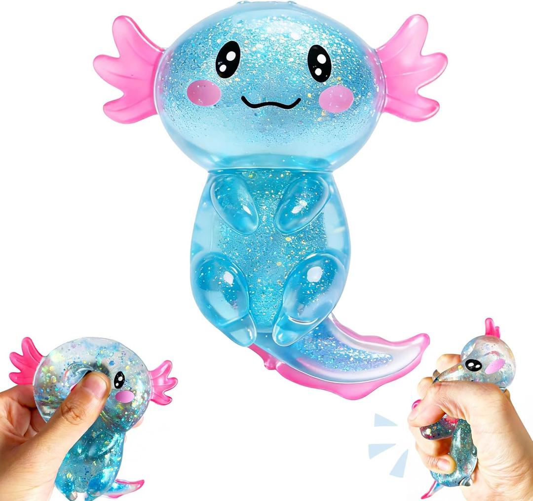 Axolotls Squishies Fidget Stress Ball,Cute Squishies Axolotls Toy,Easter Basket Stuffers, Stress Ball Squeeze Toys for Stress Relief(Blue)