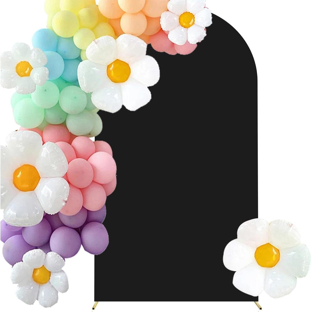 HAINARverS Wedding Arch Cover 7.2FT Spandex Fitted Stretchy Arch Stand Covers,2 Sided Round Top Chiara Backdrop Cover for Birthday Party Ceremony Banquet Baby Shower Arch Decoration(Black)